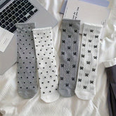 4 Pairs Of Bow And Polka Dot Print Socks, Sweet And Breathable Ruffled Crew Neck Socks, Women's Stockings And Socks - Autumn - KawaSocks